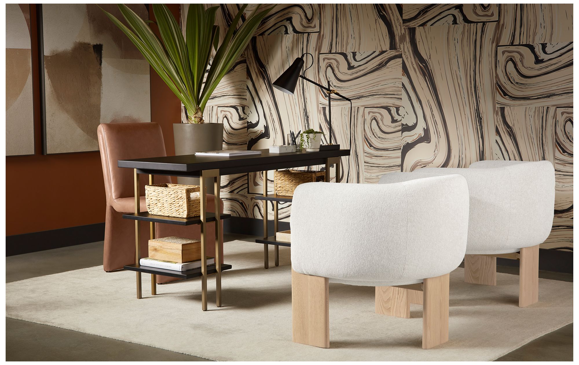 Sunpan Trine Lounge Chair Rustic Oak Dove Cream