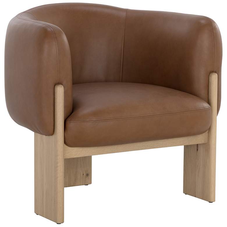 Image 2 Sunpan Trine Lounge Chair Rustic Oak Vintage Camel Leather