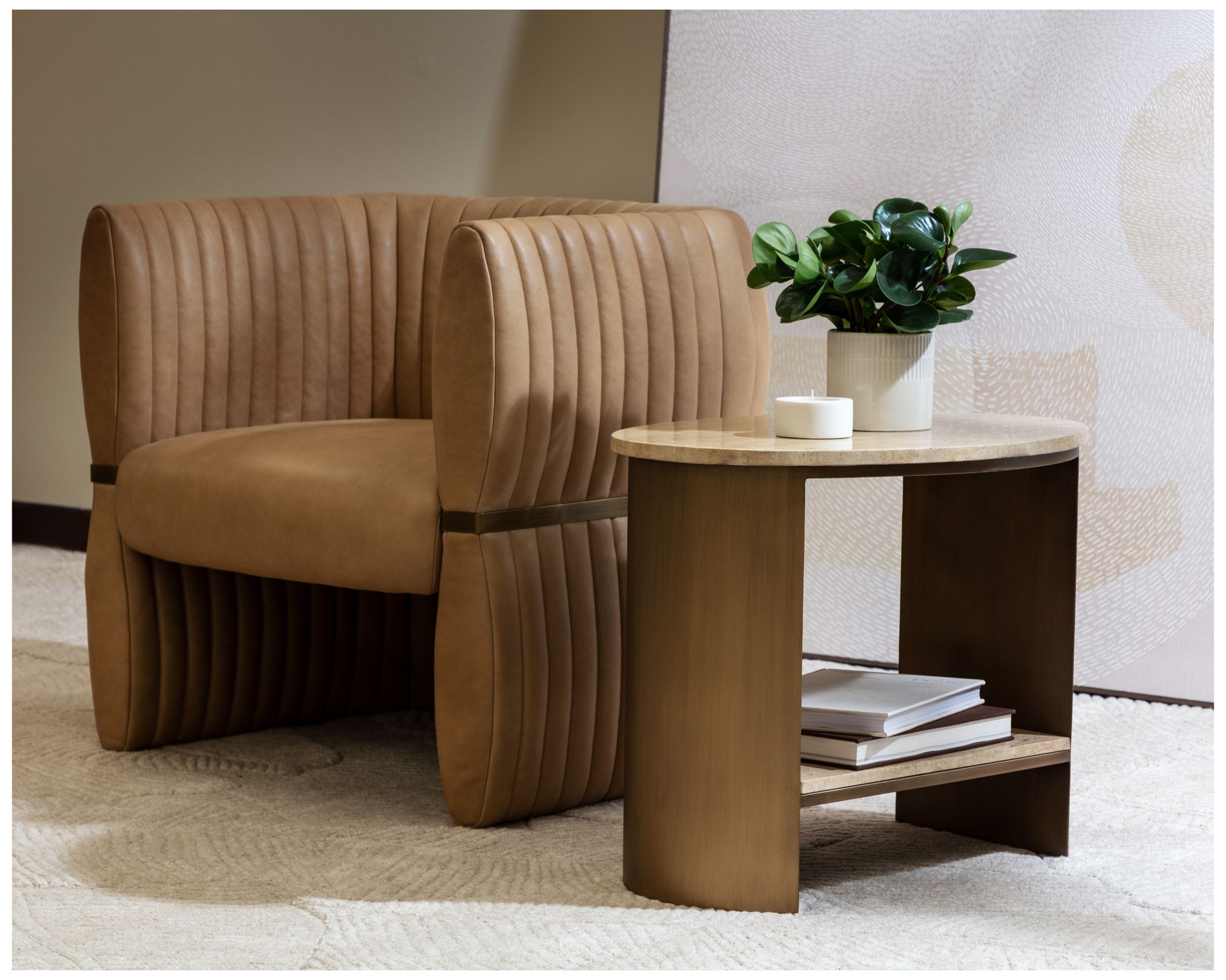 Sunpan Tryor Lounge Chair Sahara Sand Leather