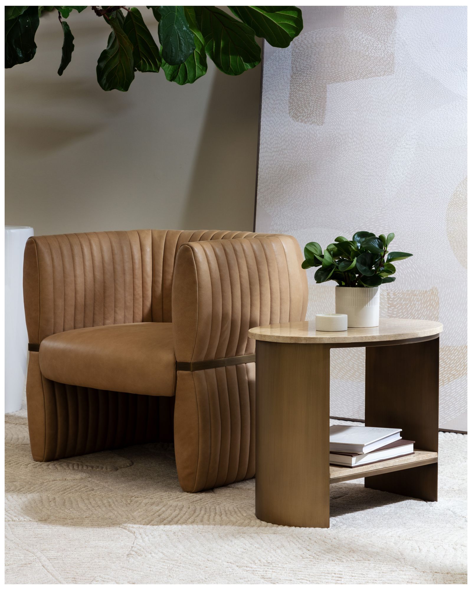 Sunpan Tryor Lounge Chair Sahara Sand Leather