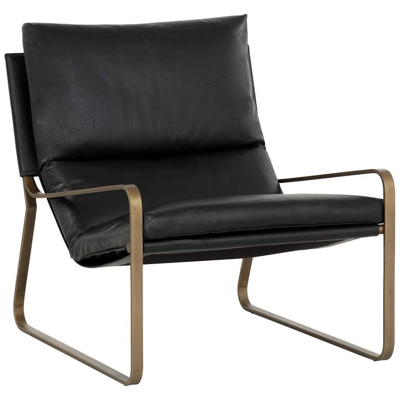 Image 1 Sunpan Zancor Lounge Chair Antique Brass Charcoal Black Leather