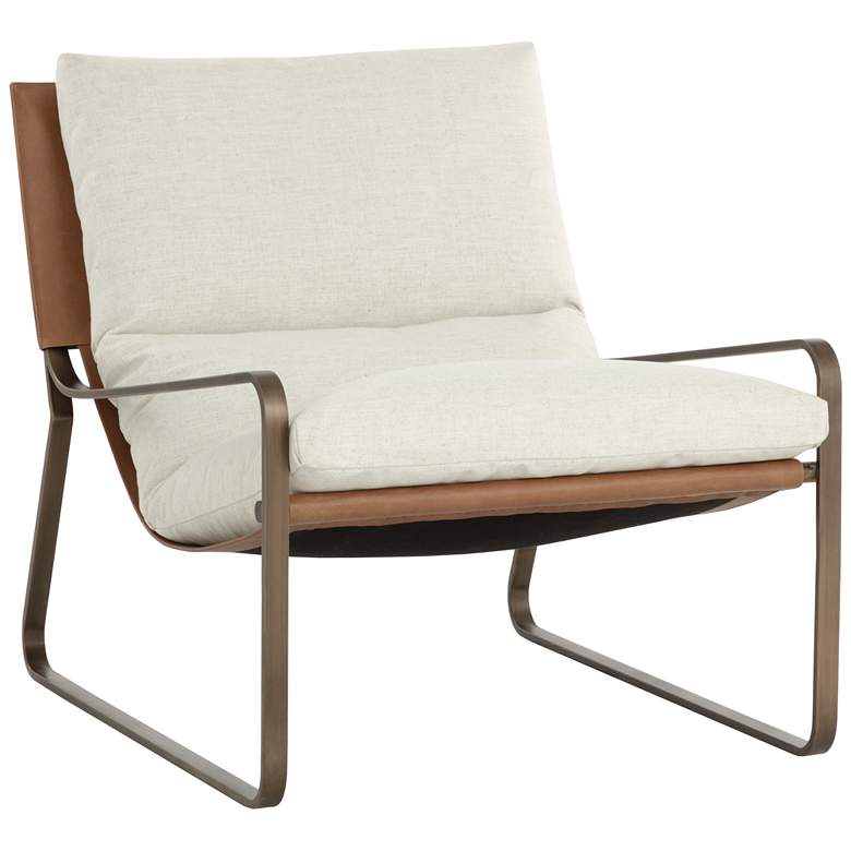 Image 1 Sunpan Zancor Lounge Chair Antique Brass Geralt Linen and Tan Leather