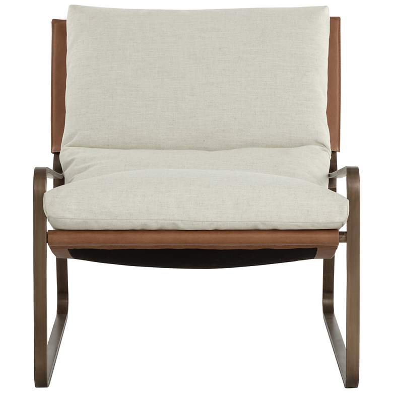 Image 2 Sunpan Zancor Lounge Chair Antique Brass Geralt Linen and Tan Leather more views