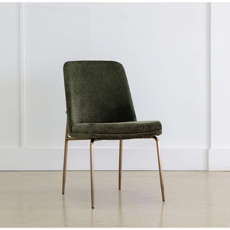 Image 1 Sunpan Zeke Dining Chair Antique Brass Bergen Olive Set of 2