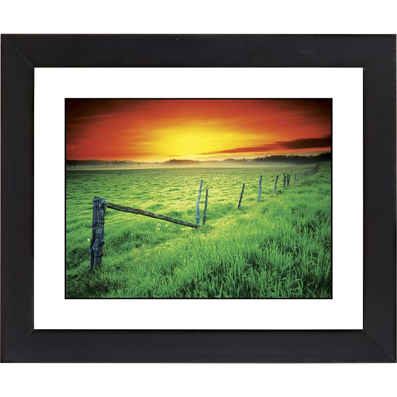 Image 1 Sunrise Fenceline Black Frame Giclee 23 1/4 inch Wide Wall Art