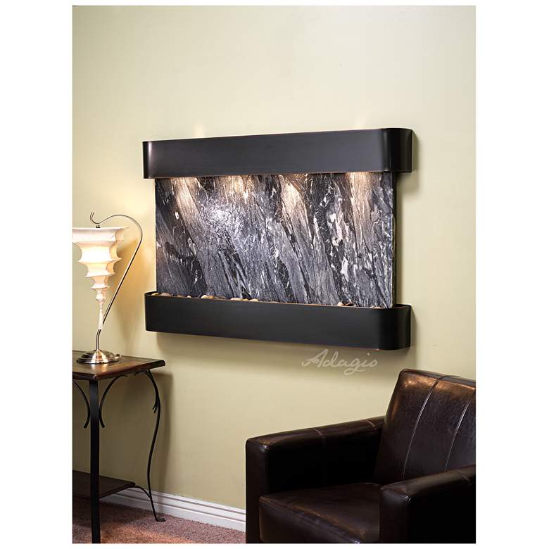 Image 1 Sunrise Springs 35"H Black Marble Round Indoor Wall Fountain