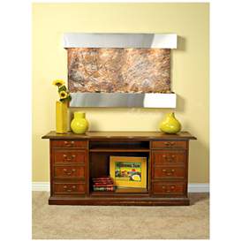 Image1 of Sunrise Springs 35"H Brown Marble Indoor Steel Wall Fountain