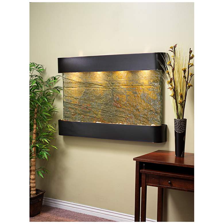 Image 1 Sunrise Springs 35"H Green Slate Round Indoor Wall Fountain