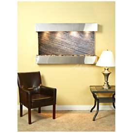Image1 of Sunrise Springs 35"H Green Stone Indoor Steel Wall Fountain