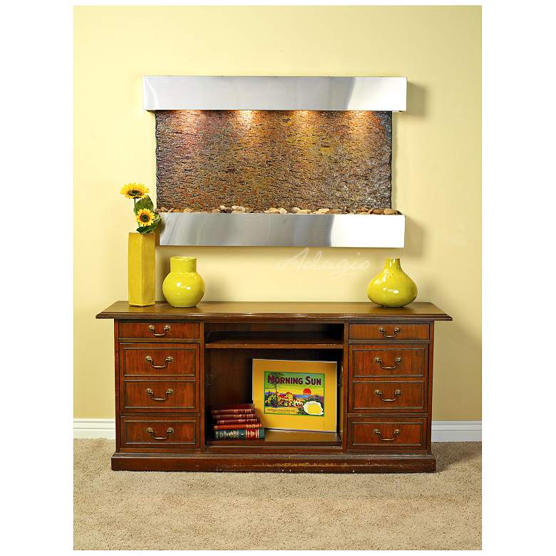 Image 1 Sunrise Springs 35"H Rajah Slate Indoor Steel Wall Fountain