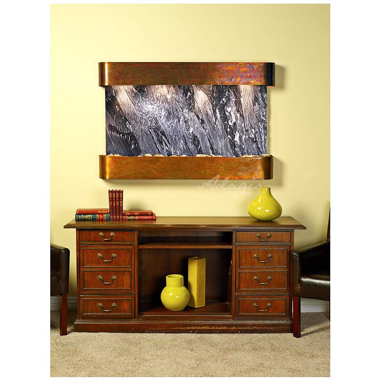 Image 1 Sunrise Springs 35"H Round Rustic Black Indoor Wall Fountain