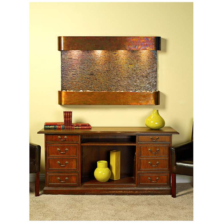 Image 1 Sunrise Springs 35"H Round Rustic Slate Indoor Wall Fountain