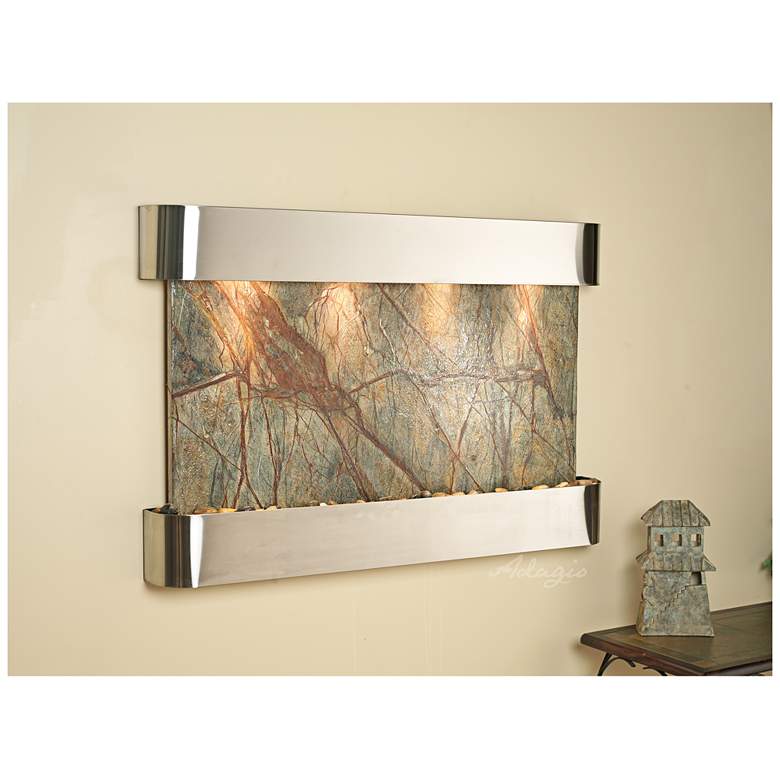 Image 1 Sunrise Springs 35"H Round Steel Brown Indoor Wall Fountain