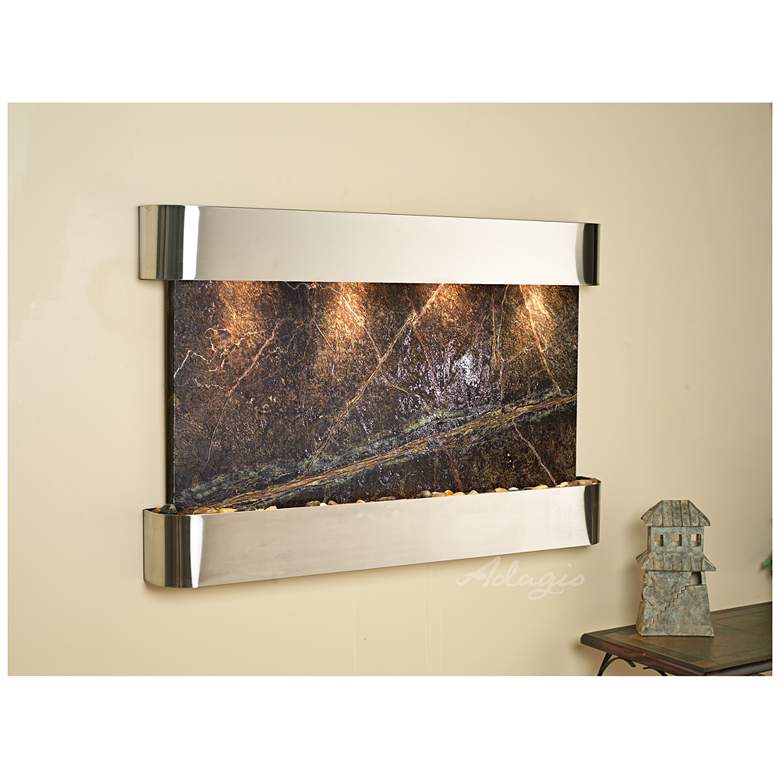 Image 1 Sunrise Springs 35"H Round Steel Indoor Marble Wall Fountain