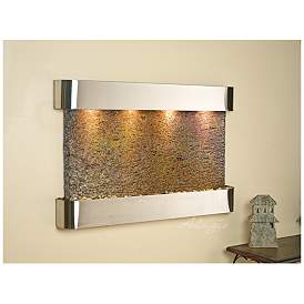 Image1 of Sunrise Springs 35"H Round Steel Indoor Slate Wall Fountain