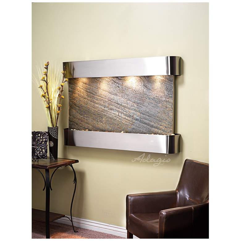 Image 1 Sunrise Springs 35"H Round Steel Indoor Stone Wall Fountain