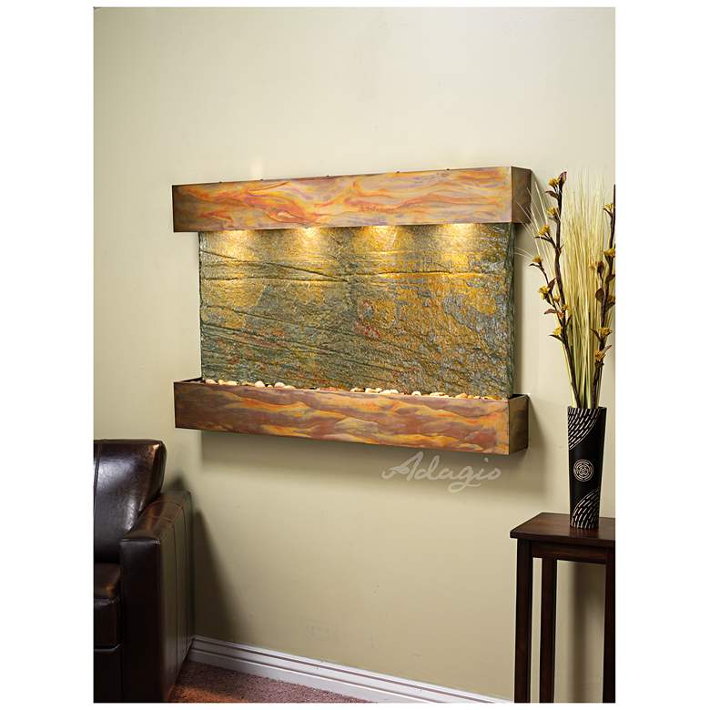 Image 1 Sunrise Springs 35 inchH Rustic Green Slate Indoor Wall Fountain