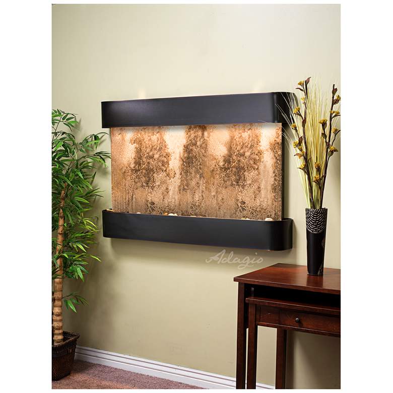 Image 1 Sunrise Springs 35"H Travertine Round Indoor Wall Fountain