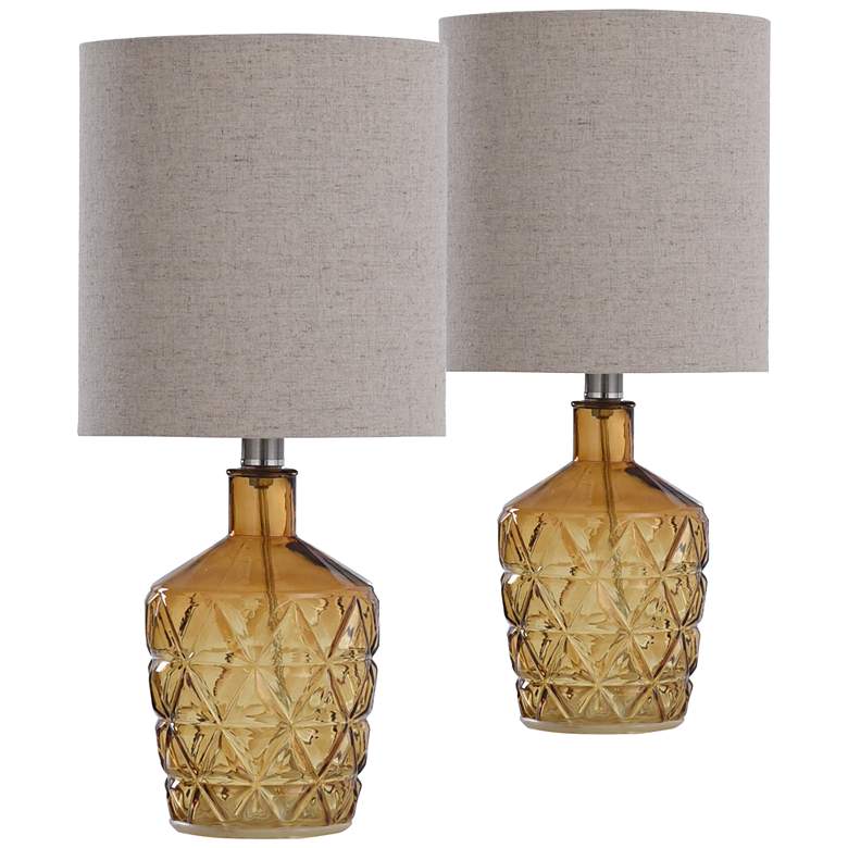 Image 1 Sunset Amber Textured Glass 18 inchH Accent Table Lamps Set of 2