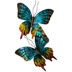 Sunset Moth Pair Turquoise 21&quot; Wide Metal Wall Sculpture