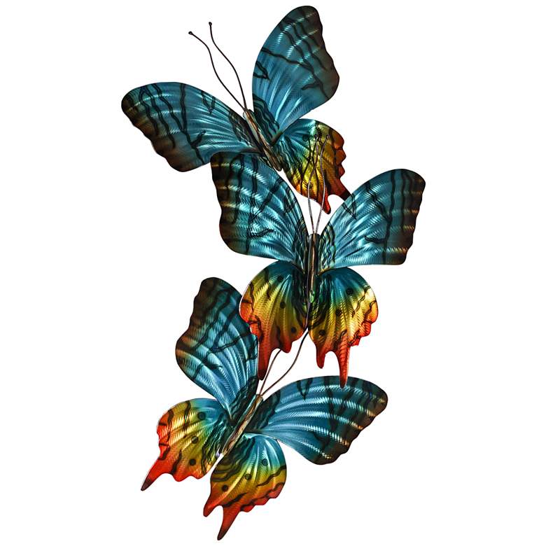 Image 1 Sunset Moth Triple Turquoise 26 inch Wide Metal Wall Sculpture