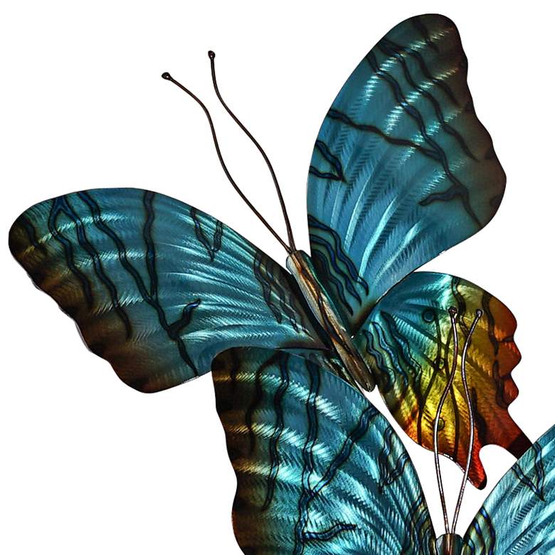 Image 2 Sunset Moth Triple Turquoise 26" Wide Metal Wall Sculpture more views