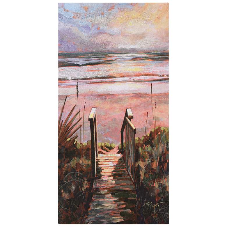 Image 1 Sunset Pathway", Beach Sunset on Silver Shagreen Wrapped Canvas Wall A