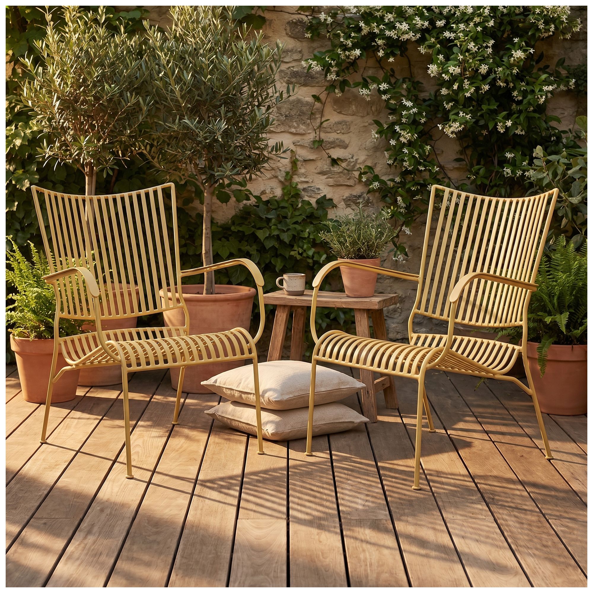 Image 2 Sunwashed Yellow Slatted Iron Arm Chair, Set of 2 more views
