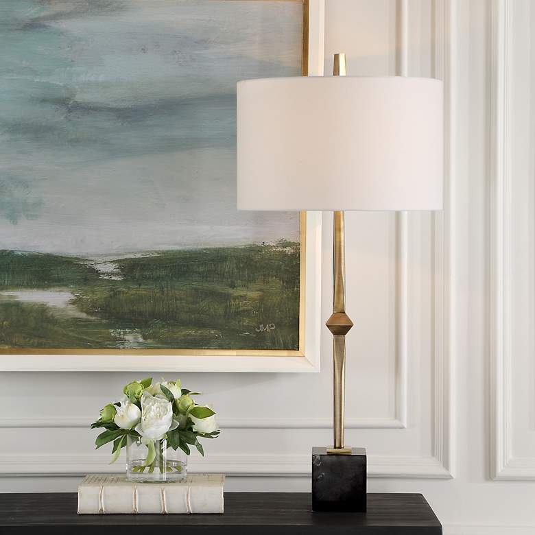 Image 2 Suranne 32 1/2" Brass Metal and Black Marble Table Lamp