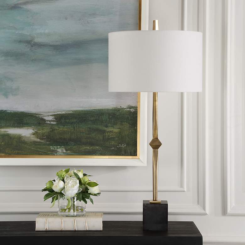 Image 4 Suranne 32 1/2" Brass Metal and Black Marble Table Lamp more views