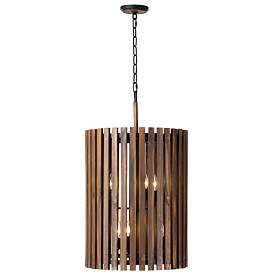 Image1 of Suratto 18" Wide Black and Walnut Wood 6-Light Pendant Light