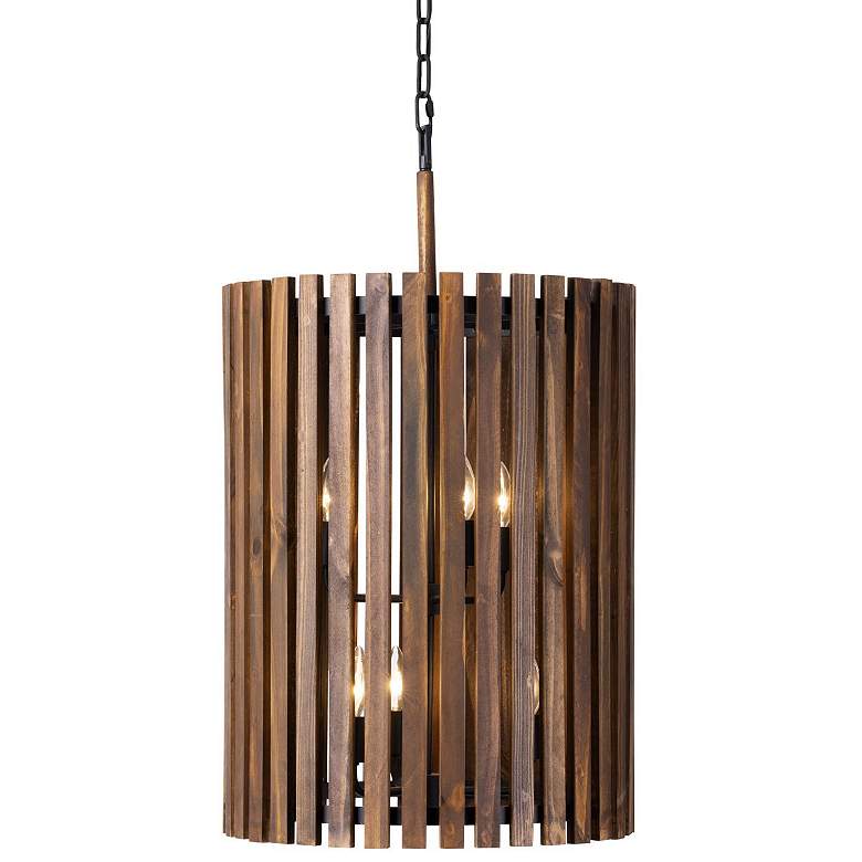 Image 1 Suratto 18" Wide Black and Walnut Wood 6-Light Pendant Light