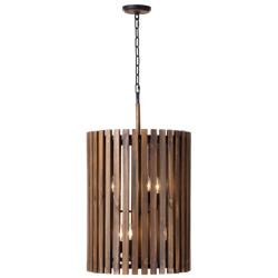 Suratto 18" Wide Black and Walnut Wood 6-Light Pendant Light