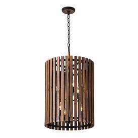 Image2 of Suratto 18" Wide Black and Walnut Wood 6-Light Pendant Light more views