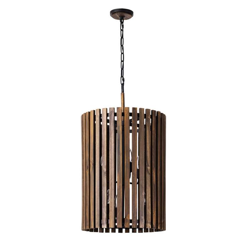 Image 3 Suratto 18" Wide Black and Walnut Wood 6-Light Pendant Light more views