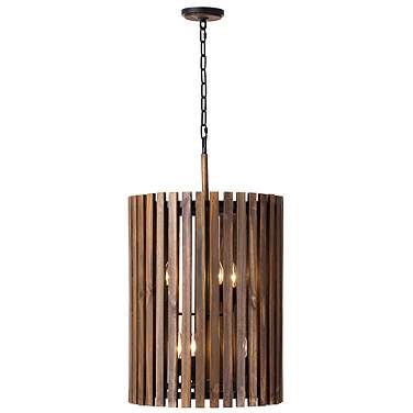 Suratto 18" Wide Black and Walnut Wood 6-Light Pendant Light