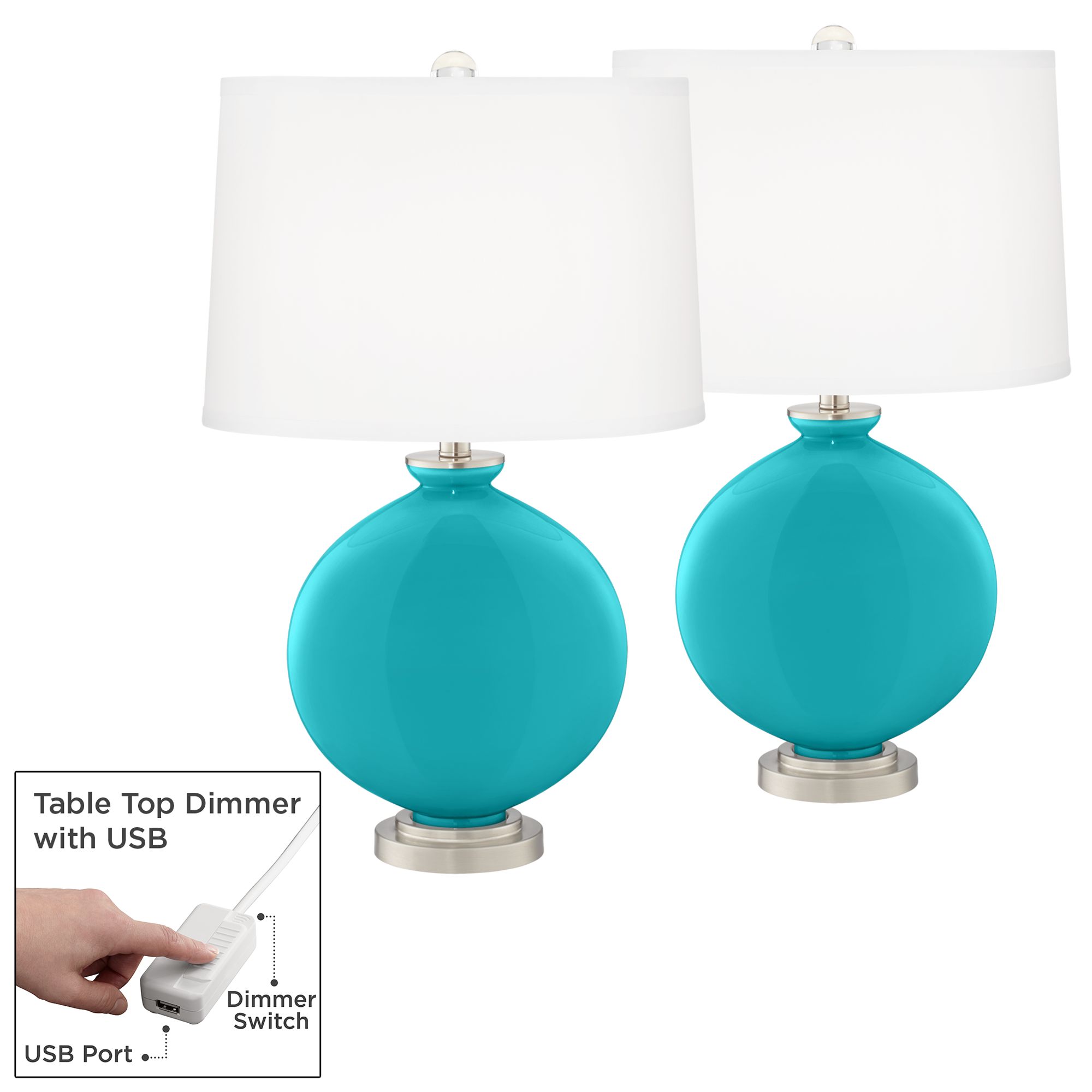 Image Surfer Blue Carrie Modern Table Lamps Set of 2 with USB Dimmers