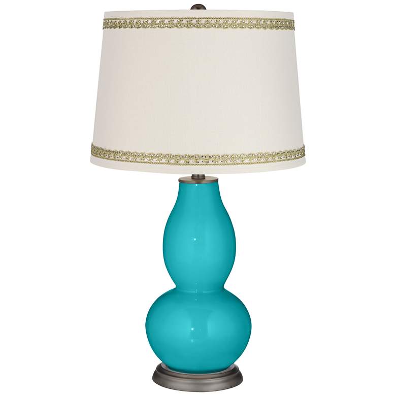 Image 1 Surfer Blue Double Gourd Table Lamp with Rhinestone Lace Trim