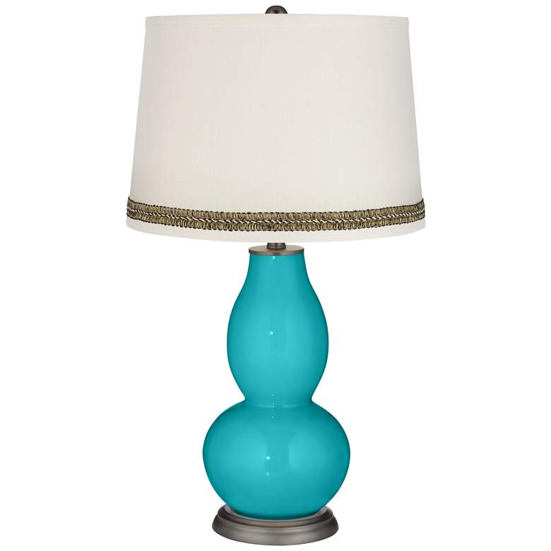 Image 1 Surfer Blue Double Gourd Table Lamp with Wave Braid Trim