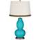 Surfer Blue Double Gourd Table Lamp with Wave Braid Trim
