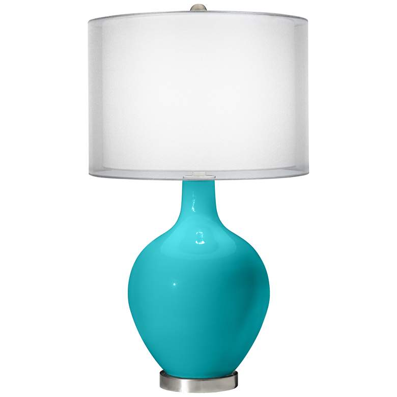 Image 1 Surfer Blue Double Sheer Silver Shade Ovo Table Lamp