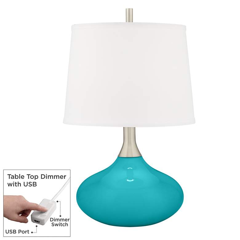 Image 1 Surfer Blue Felix Modern Table Lamp with Table Top Dimmer