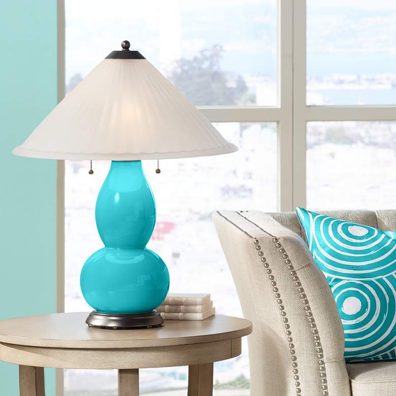Image 1 Surfer Blue Fulton Table Lamp with Fluted Glass Shade