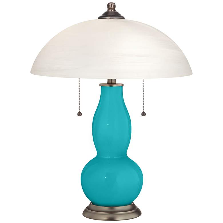 Image 1 Surfer Blue Gourd-Shaped Table Lamp with Alabaster Shade