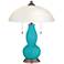 Surfer Blue Gourd-Shaped Table Lamp with Alabaster Shade