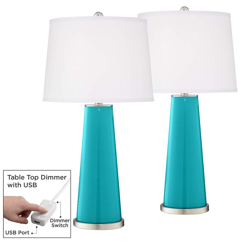 Image 1 Surfer Blue Leo Table Lamp Set of 2 with Dimmers