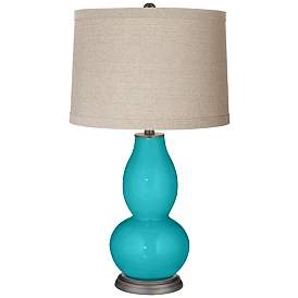 Image1 of Surfer Blue Linen Drum Shade Double Gourd Table Lamp
