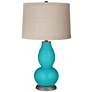 Surfer Blue Linen Drum Shade Double Gourd Table Lamp