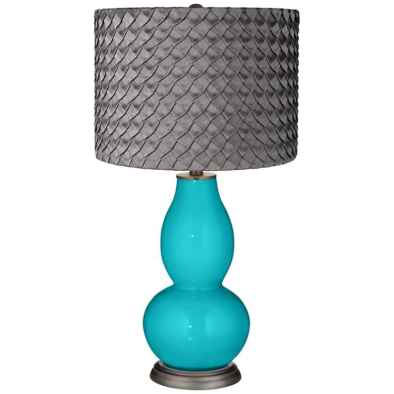 Image 1 Surfer Blue Pleated Charcoal Shade Double Gourd Table Lamp