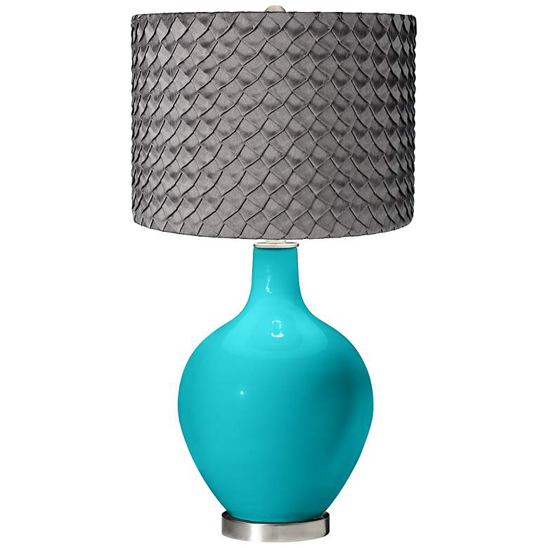 Image 1 Surfer Blue Pleated Charcoal Shade Ovo Table Lamp